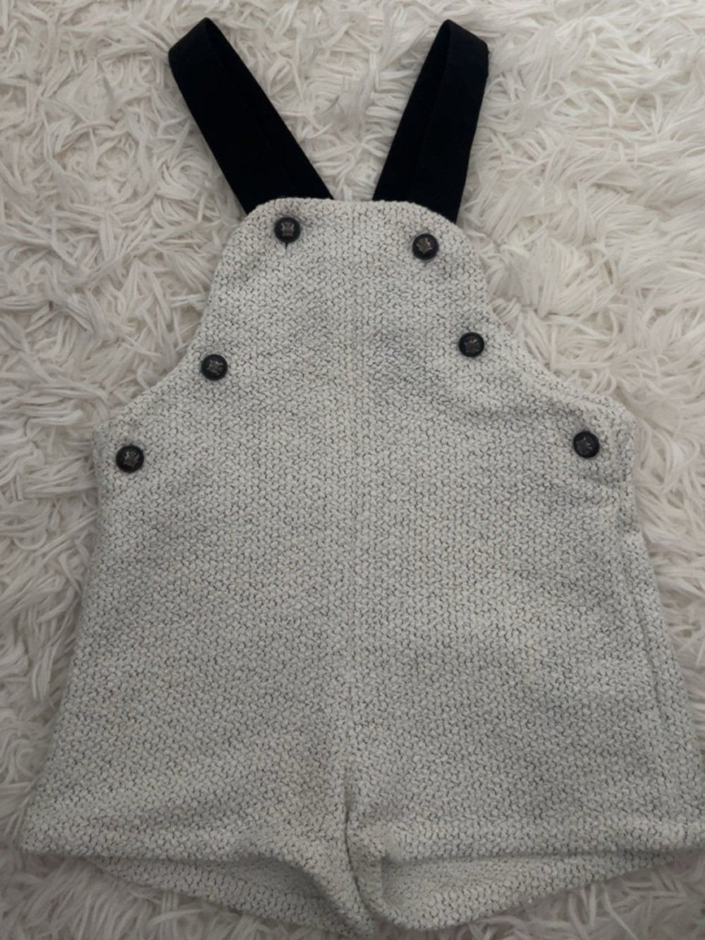 Kidichic Kids Neutral Knit Overalls with Black Straps And Button Details